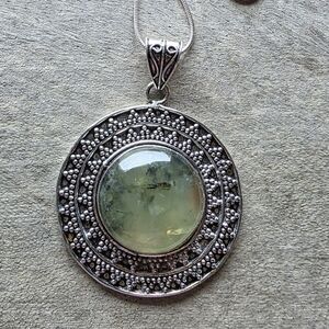 Prehnite Gemstone Pendant in 925 Sterling Silver (2.6")